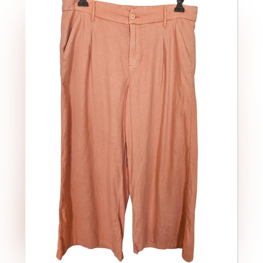 American Eagle Outfitters Coral Stretch Wide Leg Linen Blend Pants Sz 14 Short